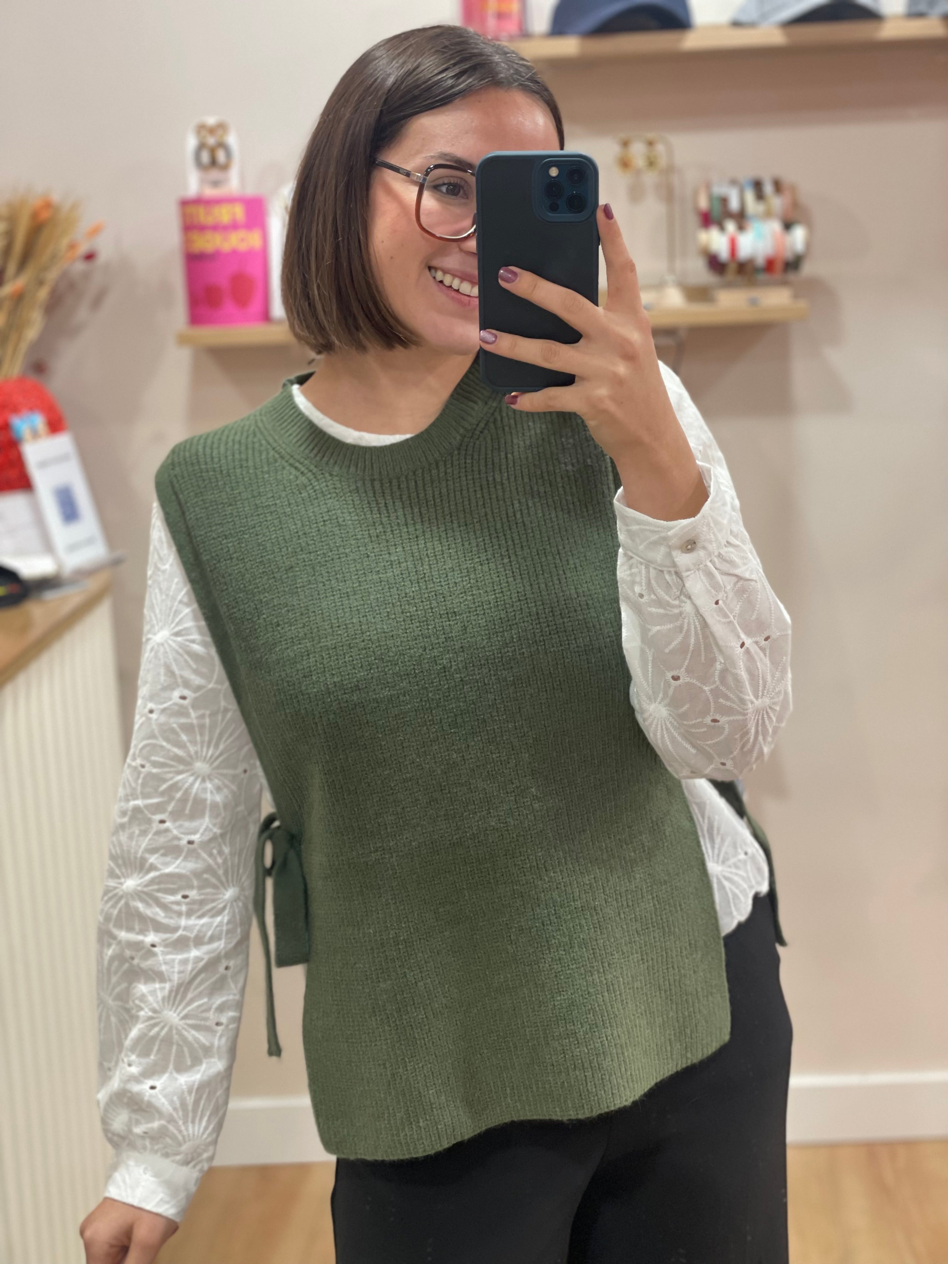 Pull sans manche Kaki